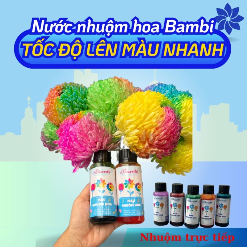 Nước nhuộm hoa Bambi chai 100ml, màu nhuộm chuyên cho hoa tươi cắt cành