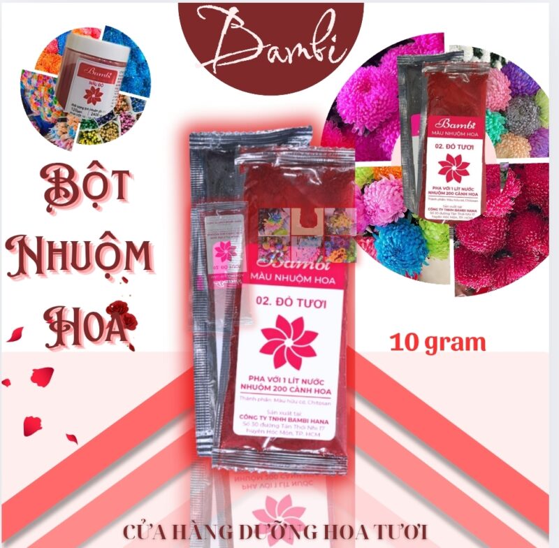 Gói bột nhuộm hoa 10gram Bambi nhuộm hơn 250 cành hoa, thuốc nhuộm hoa lên màu nhanh
