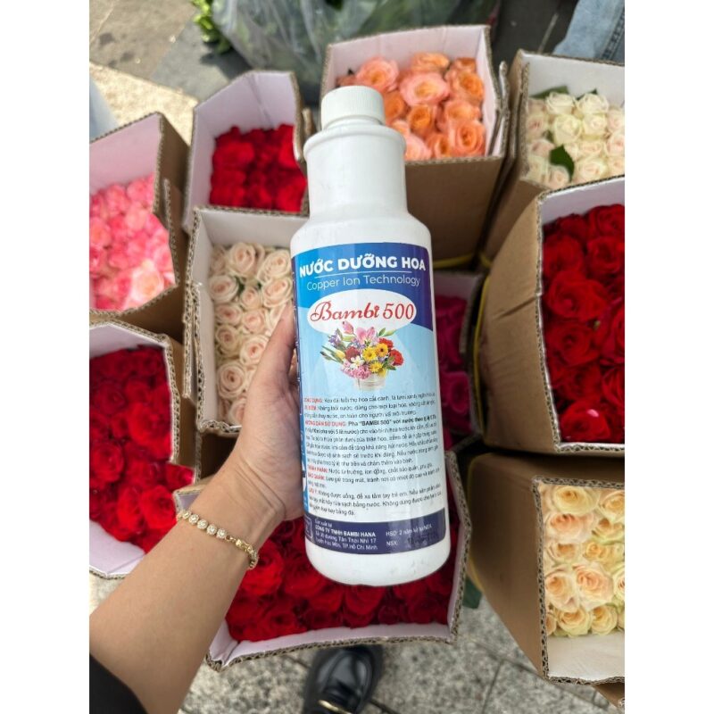 Combo 5 chai nước dưỡng hoa tươi lâu Bambi 500 pha 450L nước, nước cắm hoa tươi lâu